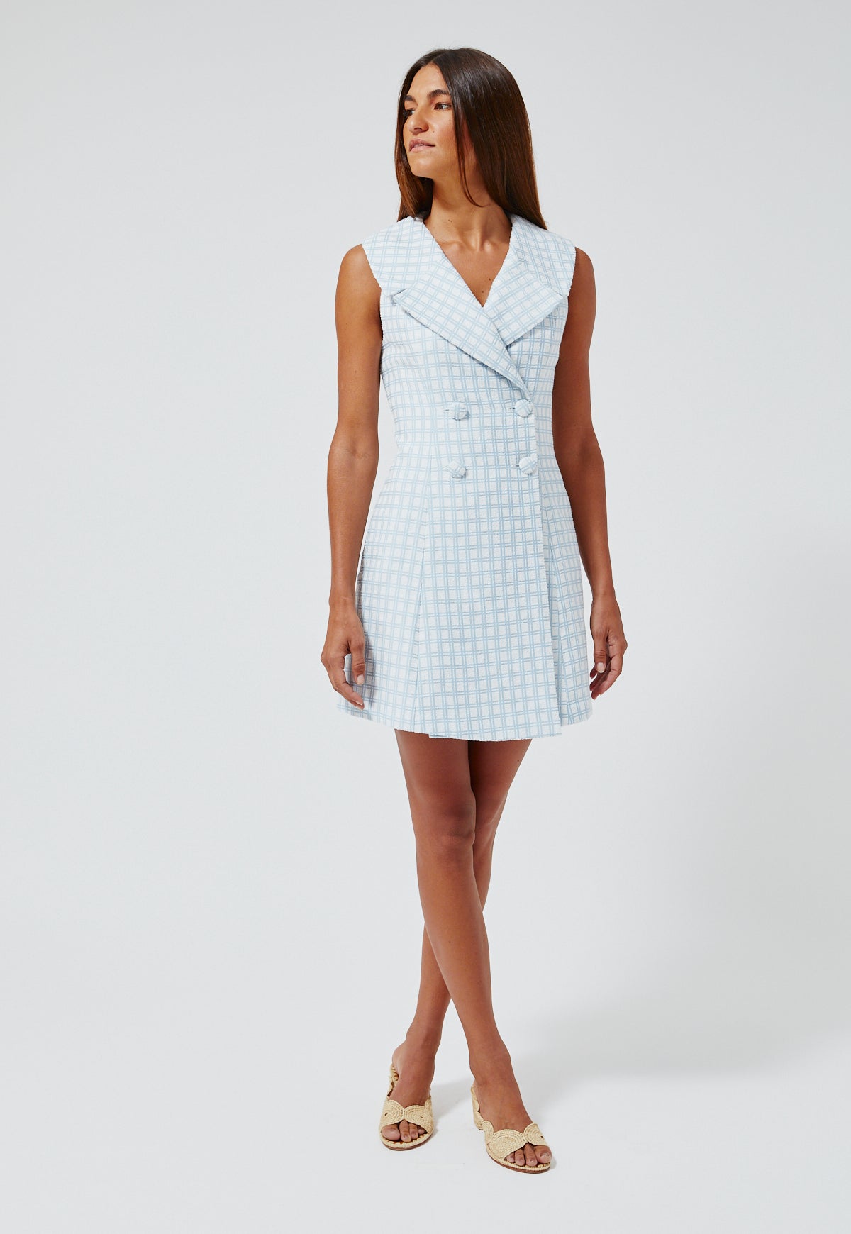 THE DOUBLE BREASTED LAPEL DRESS in Vintage BLUE Check Boucle Vintage BLUE Check Boucle Jacquard / 2022SP436 VBCBJ / 1 - XS THE DOUBLE BREASTED LAPEL DRESS in Vintage BLUE Check Boucle Vintage BLUE Check Boucle Jacquard / 2022SP436 VBCBJ / 1 - XS