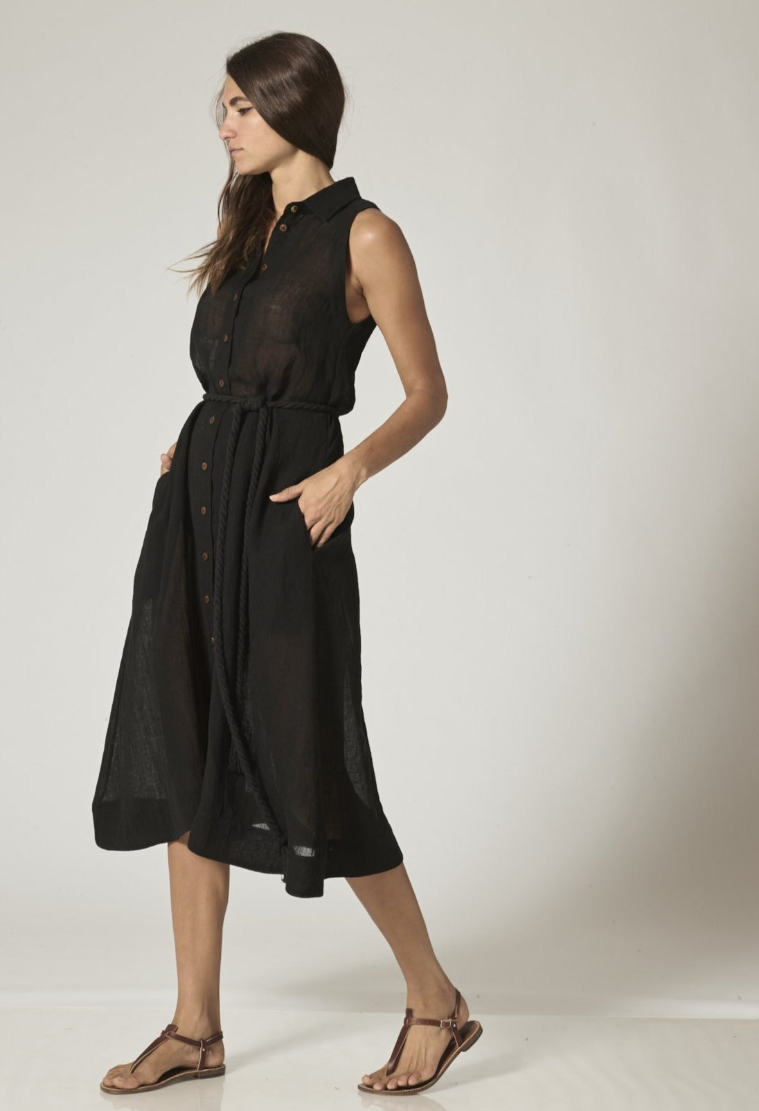 ALISON BLACK GAUZE SHIRT DRESS