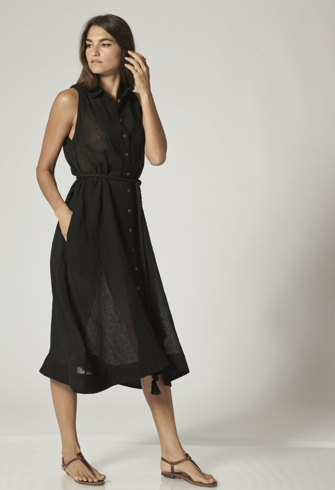ALISON BLACK GAUZE SHIRT DRESS