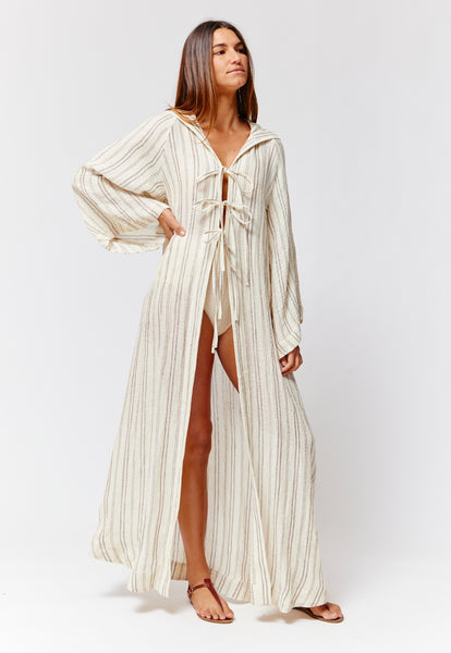 THE BEACH CAPE in NATURAL & BROWN STRIPED CHIOS GAUZE