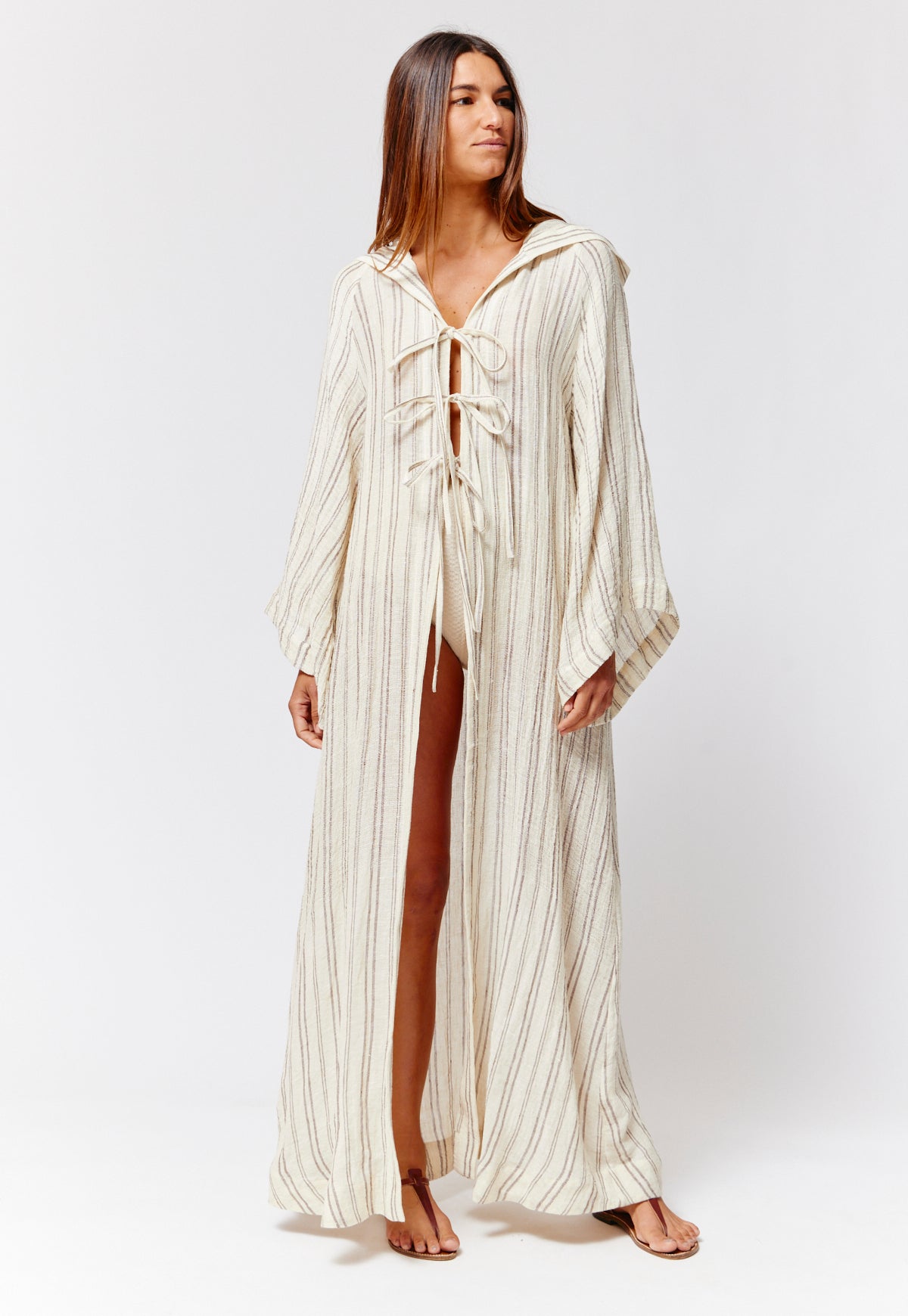 THE BEACH CAPE in NATURAL & BROWN STRIPED CHIOS GAUZE