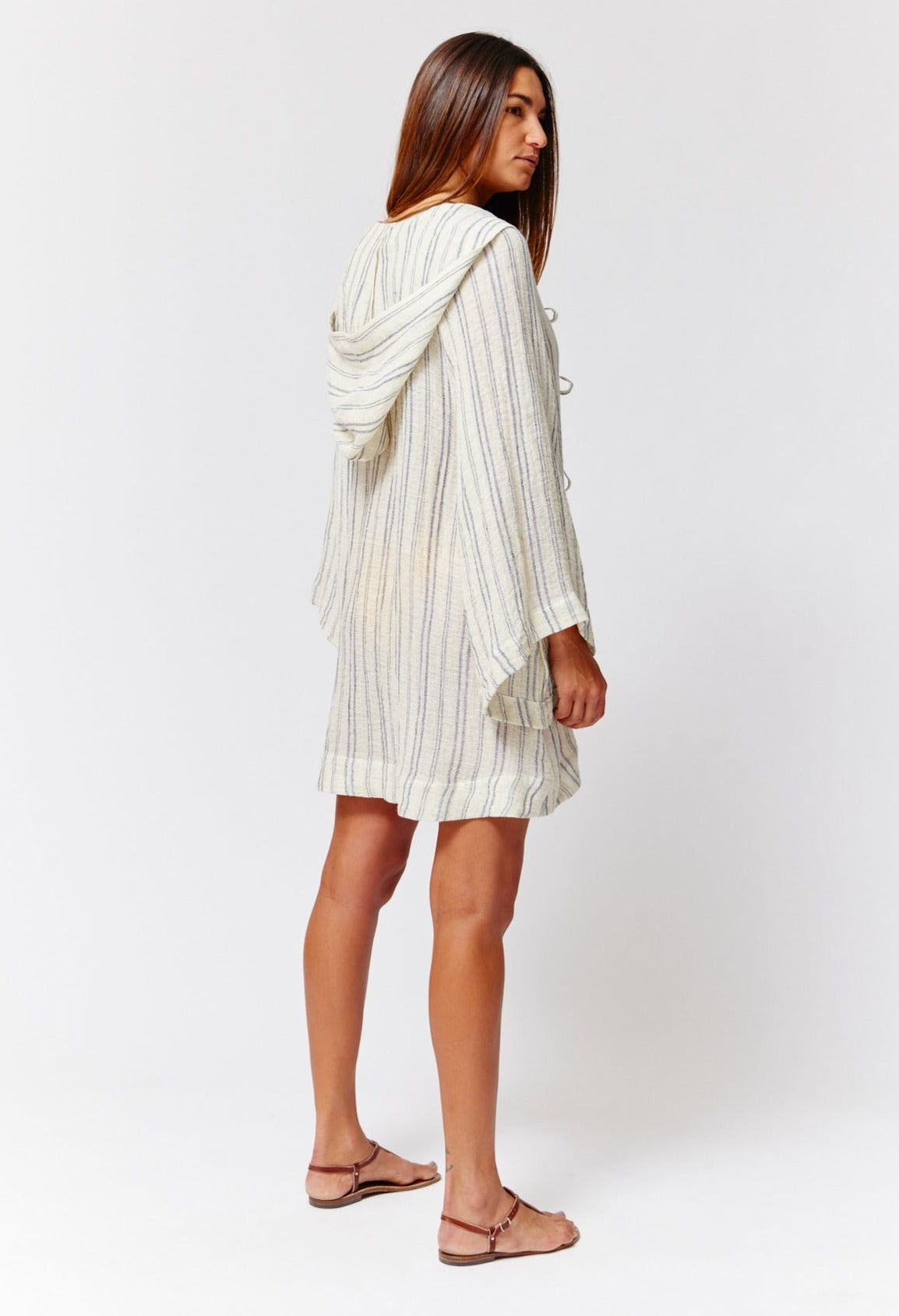 THE BEACH CAPE in NATURAL & NAVY STRIPED CHIOS GAUZE