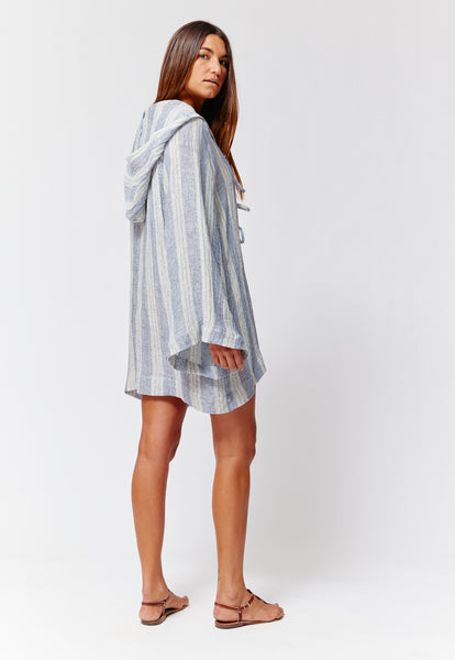THE BEACH CAPE in NAVY & NATURAL STRIPED CHIOS GAUZE