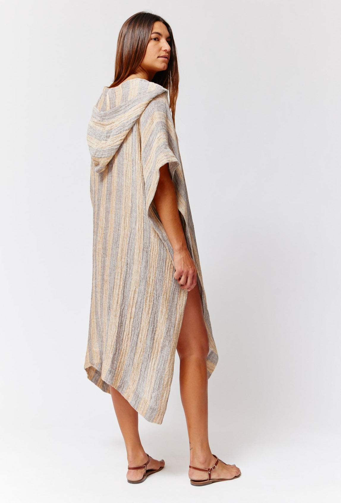 THE BEACH PONCHO in SIENA & NATURAL STRIPED CHIOS GAUZE