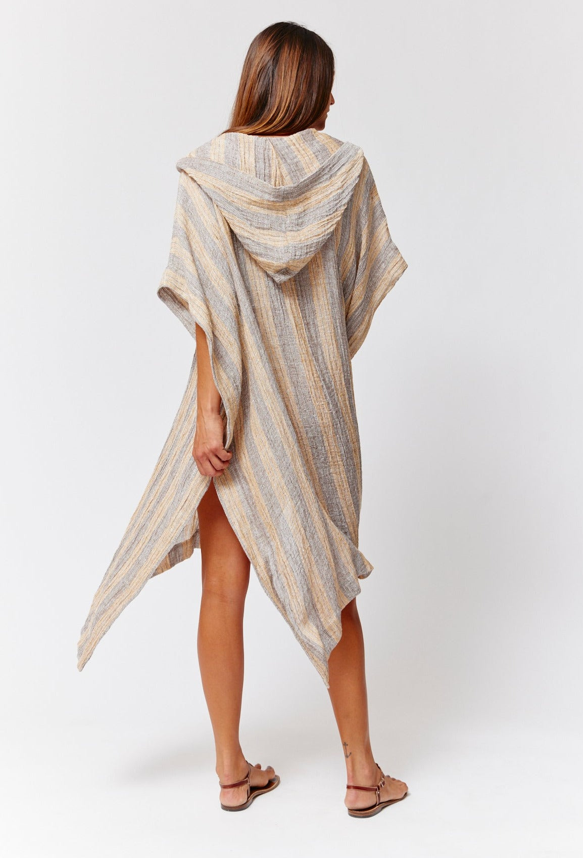 THE BEACH PONCHO in SIENA & NATURAL STRIPED CHIOS GAUZE