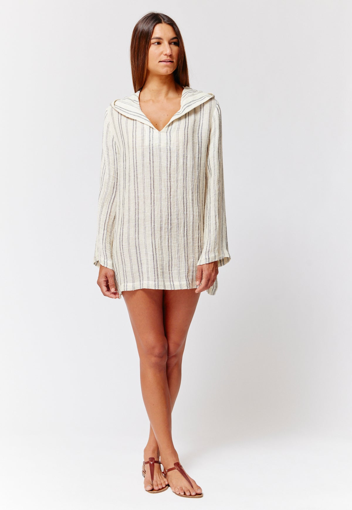 THE BEACH TUNIC in NATURAL & BLACK STRIPED CHIOS GAUZE