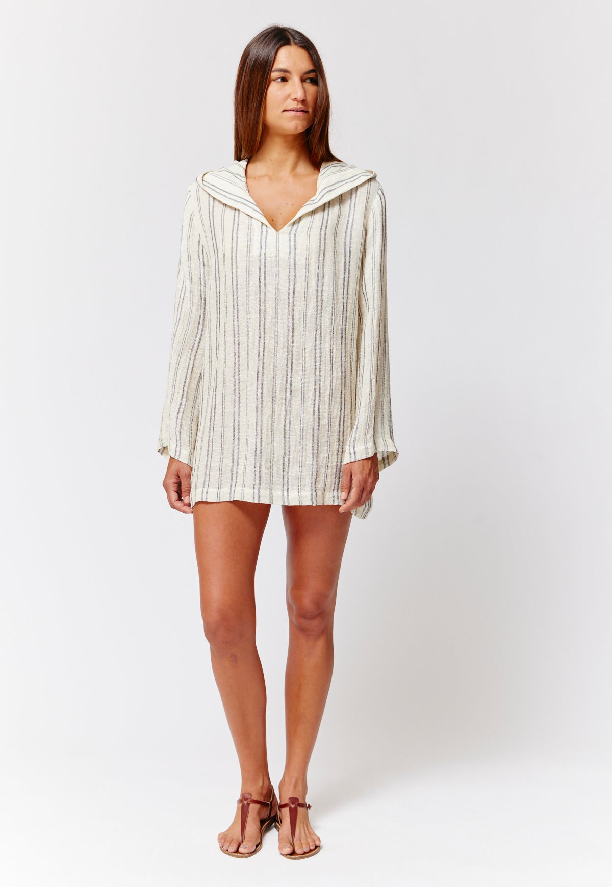 THE BEACH TUNIC in NATURAL & BLACK STRIPED CHIOS GAUZE