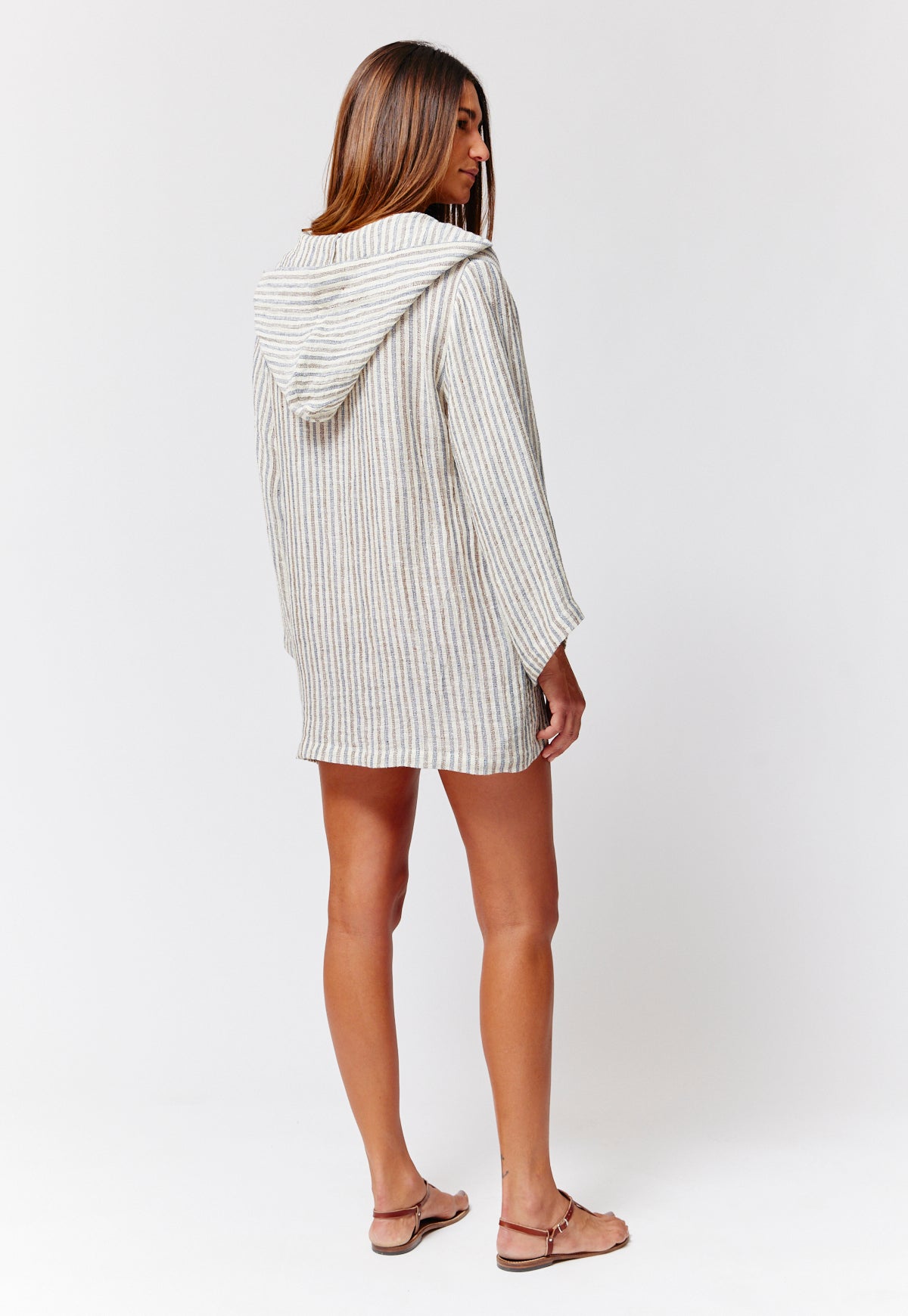 THE BEACH TUNIC in NATURAL/NAVY/BROWN STRIPED CHIOS GAUZE