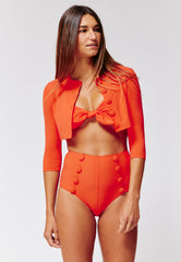 THE CARDIGAN in TOMATO CREPE – Lisa Marie Fernandez