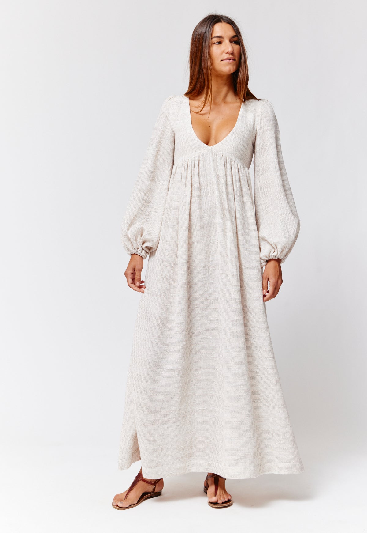 THE CAROLYN DRESS in NATURAL STRIPED GAUZE
