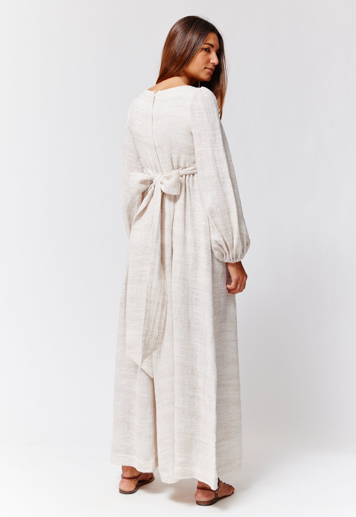 THE CAROLYN DRESS in NATURAL STRIPED GAUZE