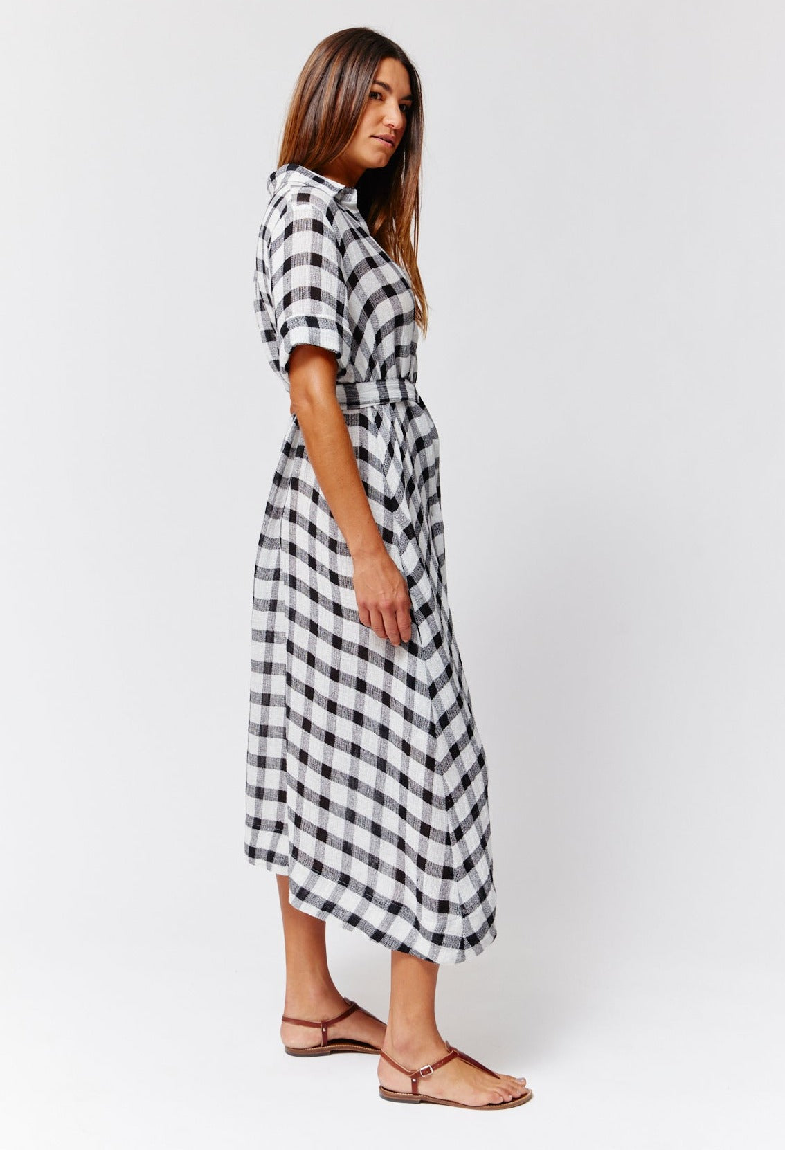 THE CLASSIC SHIRT DRESS in BLACK & WHITE GINGHAM CHIOS GAUZE