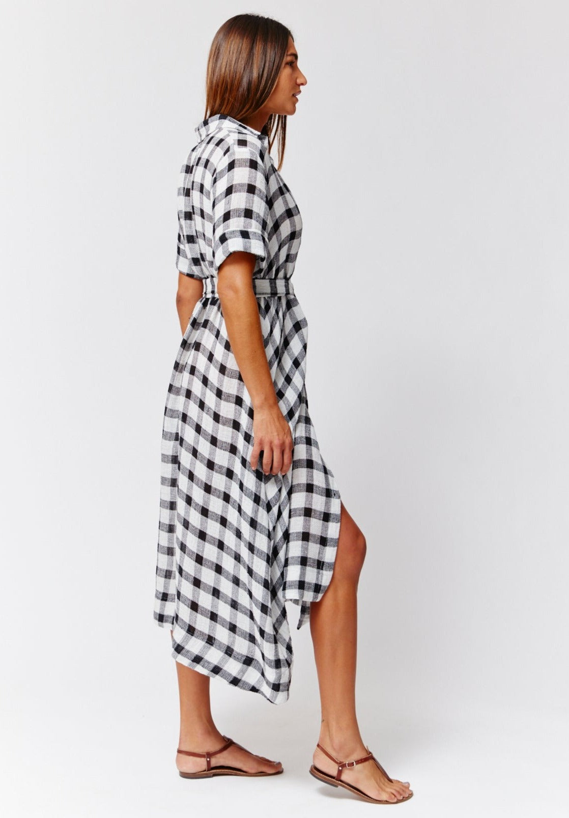 THE CLASSIC SHIRT DRESS in BLACK & WHITE GINGHAM CHIOS GAUZE