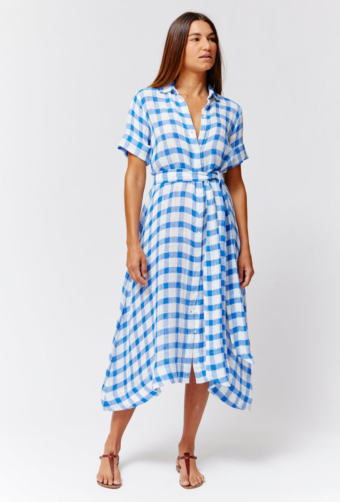 THE CLASSIC SHIRT DRESS in  FRENCH BLUE & WHITE GINGHAM CHIOS GAUZE