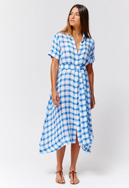 THE CLASSIC SHIRT DRESS in  FRENCH BLUE & WHITE GINGHAM CHIOS GAUZE