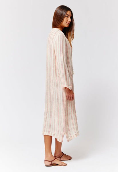 THE DRAWSTRING TUNIC in NATURAL & TOMATO STRIPED CHIOS GAUZE