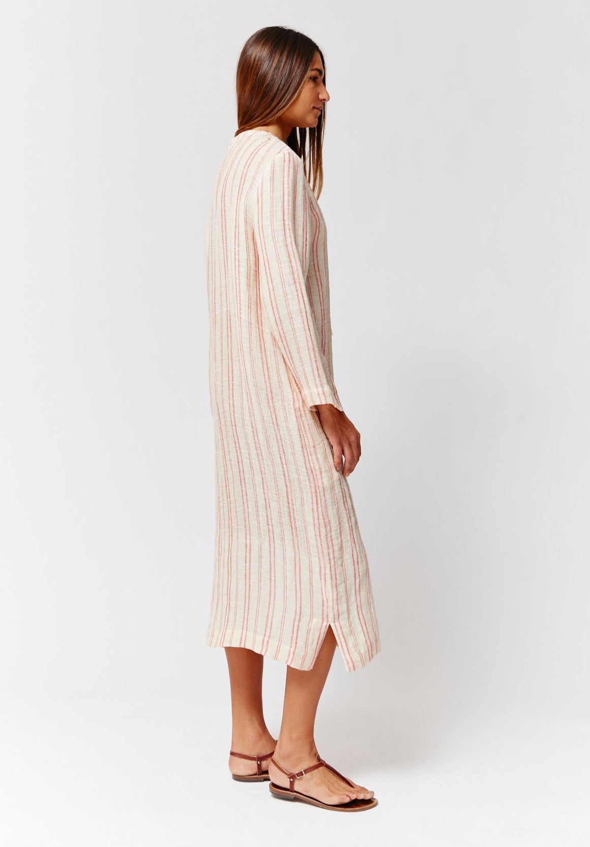 THE DRAWSTRING TUNIC in NATURAL & TOMATO STRIPED CHIOS GAUZE