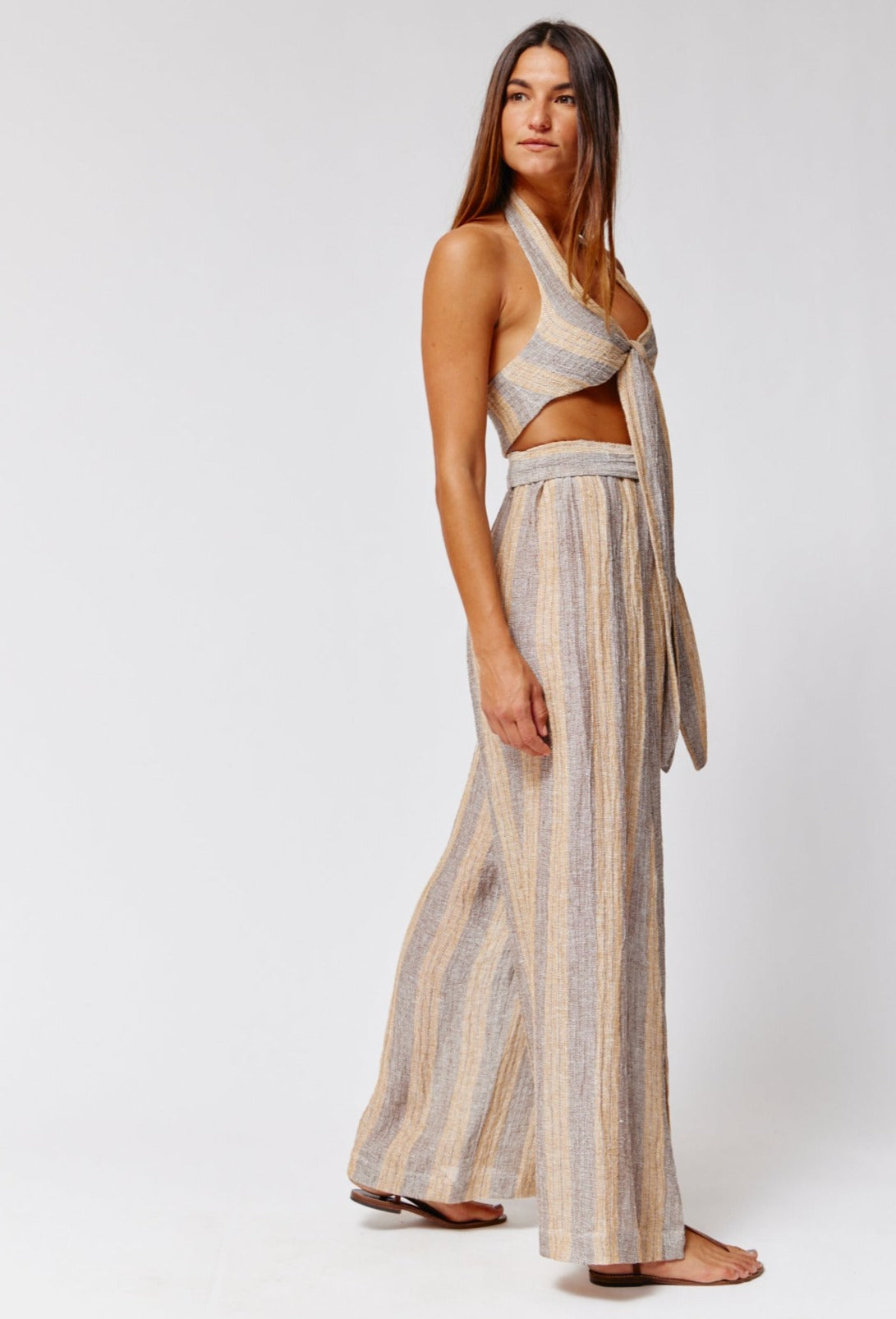 THE FARRAH WRAP PANT in SIENA & NATURAL STRIPED CHIOS GAUZE