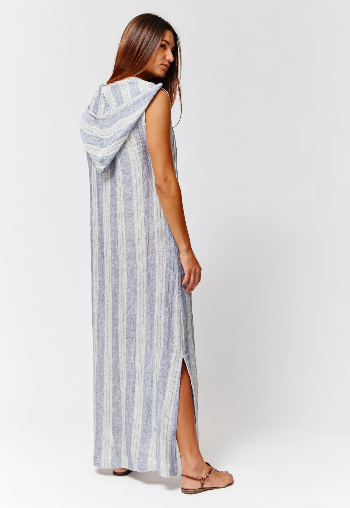THE HENLEY CAFTAN in NAVY & NATURAL STRIPED CHIOS GAUZE