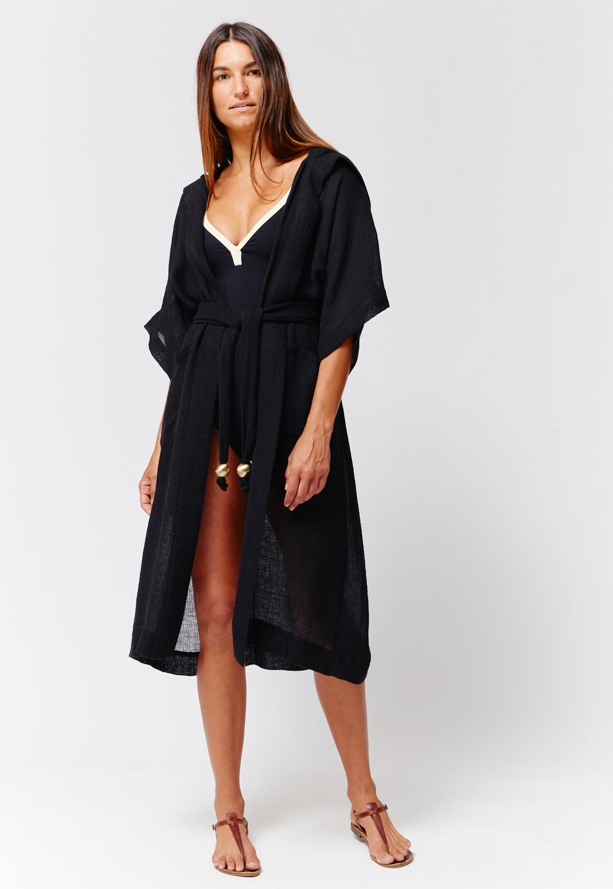 ladies long hooded dressing gown Burgundy Satin Hooded Robe Long Kimono Sleeve Dressing Gown XS/S / Burgundy