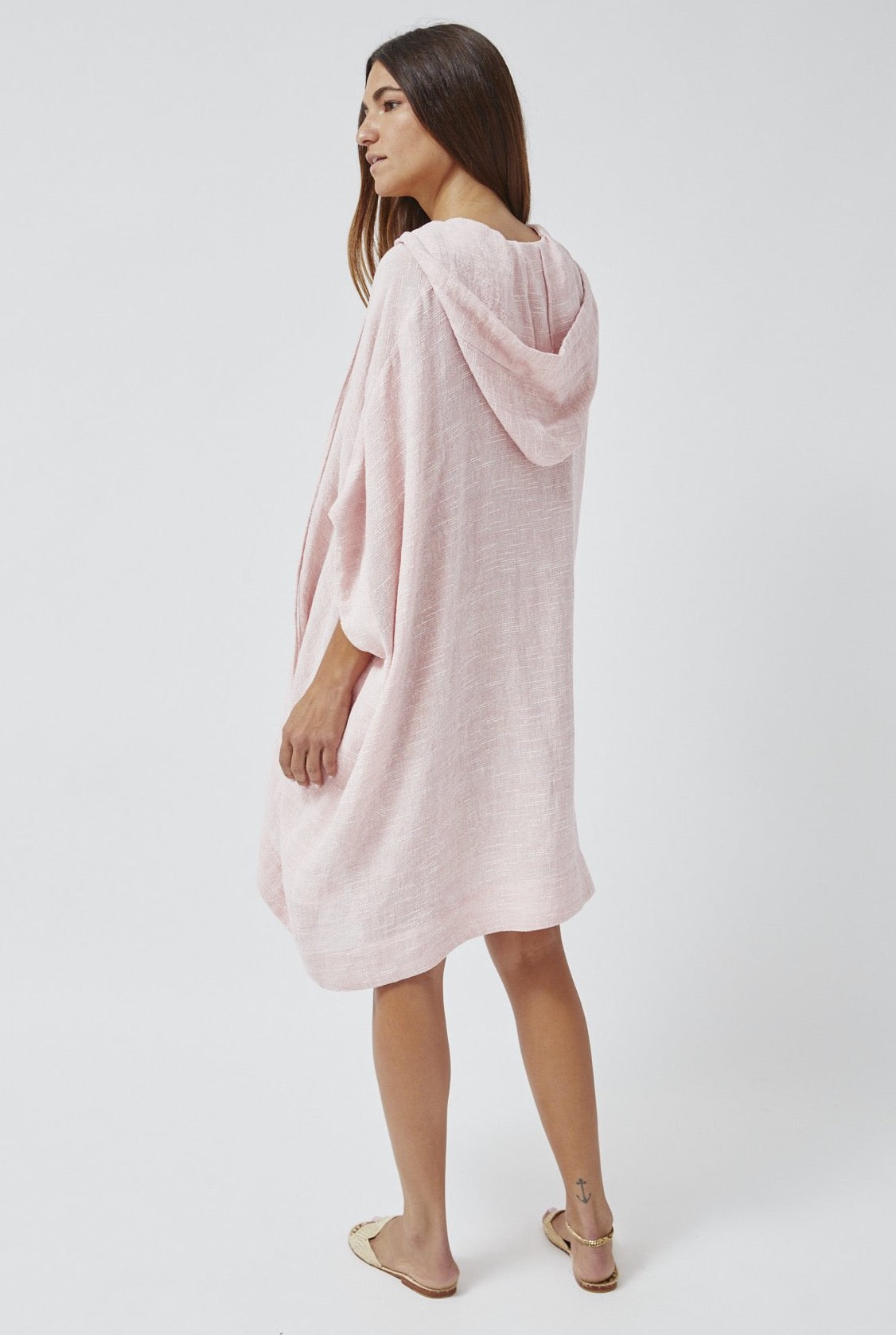 HOODED PALE PINK STRIPED GAUZE PONCHO