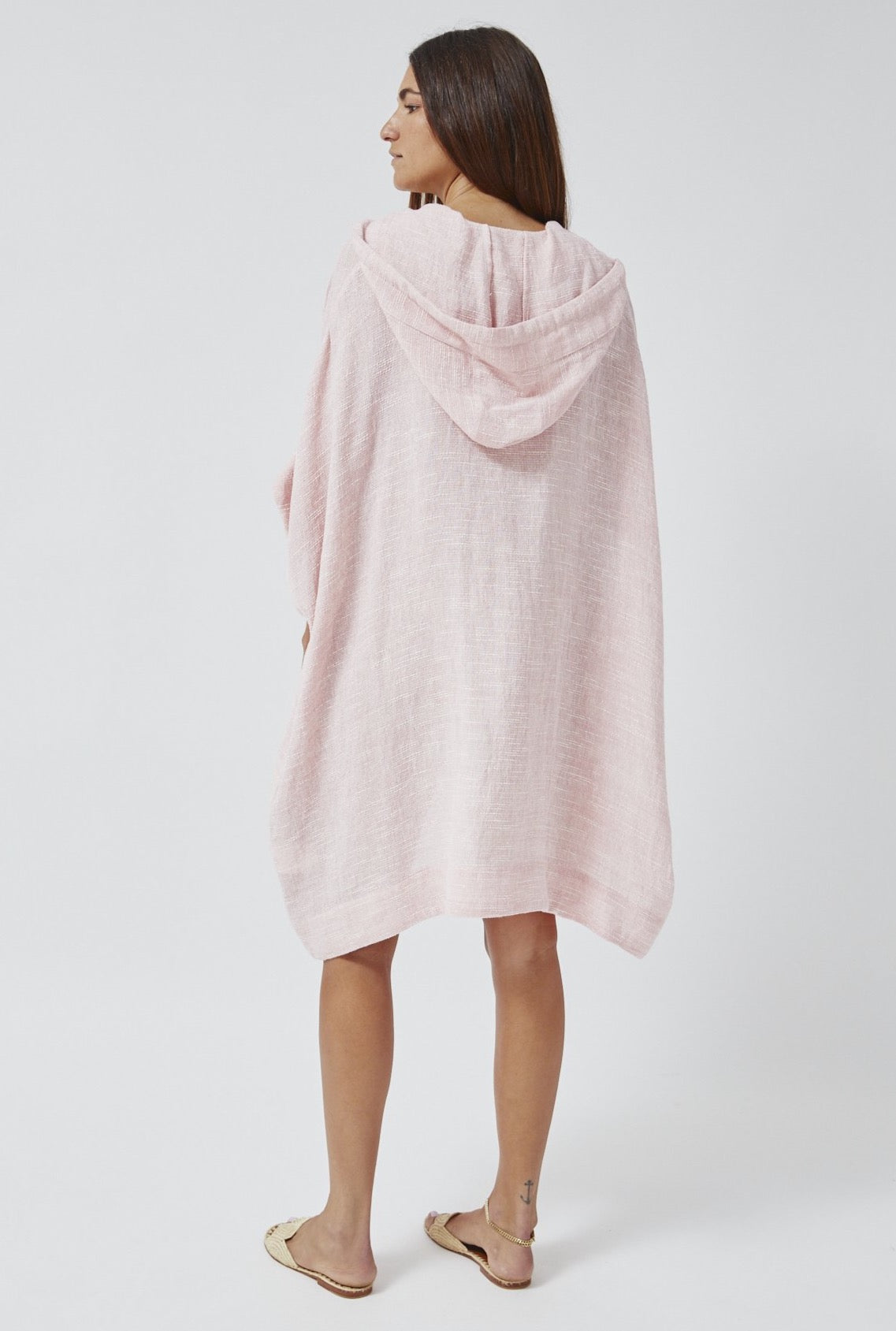 HOODED PALE PINK STRIPED GAUZE PONCHO