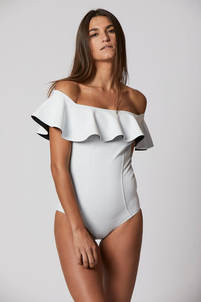 THE MIRA FLOUNCE MAILLOT in WHITE BONDED