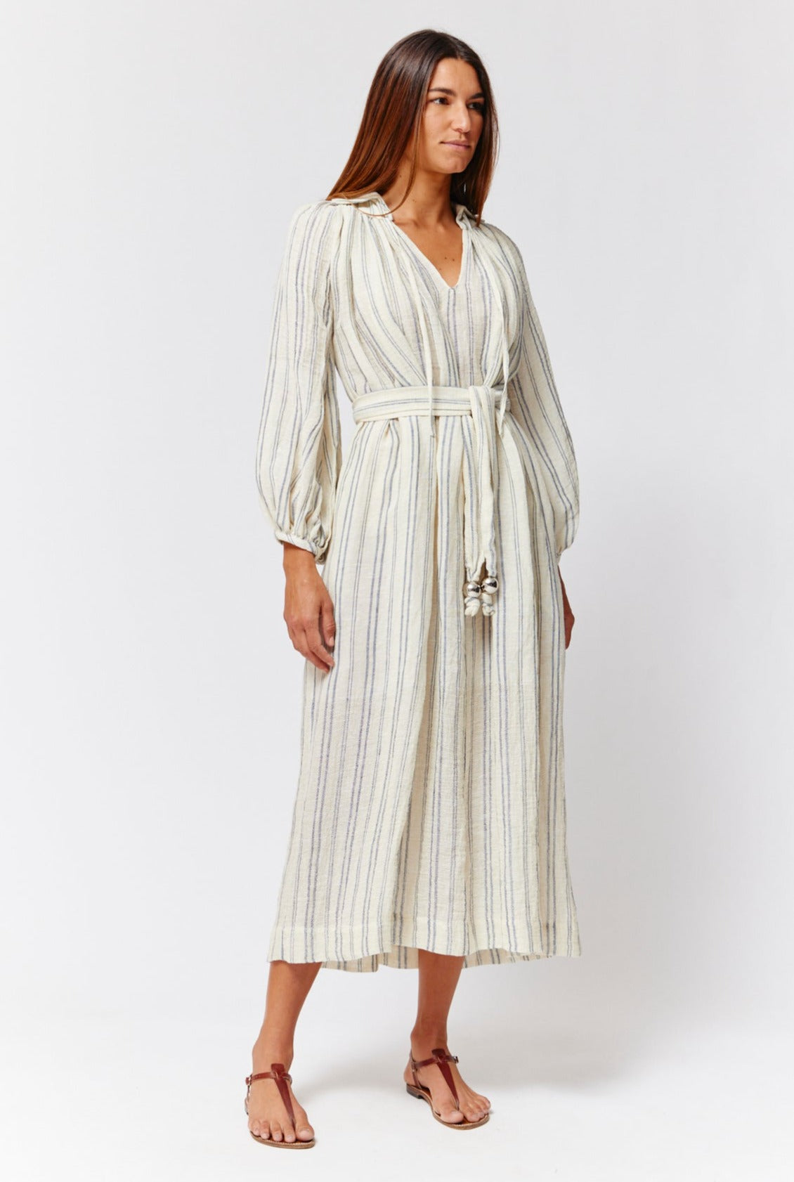 THE POET DRESS in NATURAL & NAVY Striped Chios Gauze Natural/Navy Striped Chios Gauze / 2023RES265 NNSCG / 2 - S THE POET DRESS in NATURAL & NAVY Striped Chios Gauze Natural/Navy Striped Chios Gauze / 2023RES265 NNSCG / 2 - S