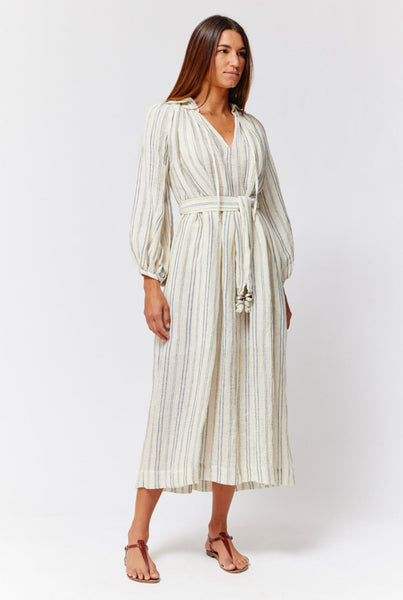 THE POET DRESS in NATURAL & NAVY STRIPED CHIOS GAUZE