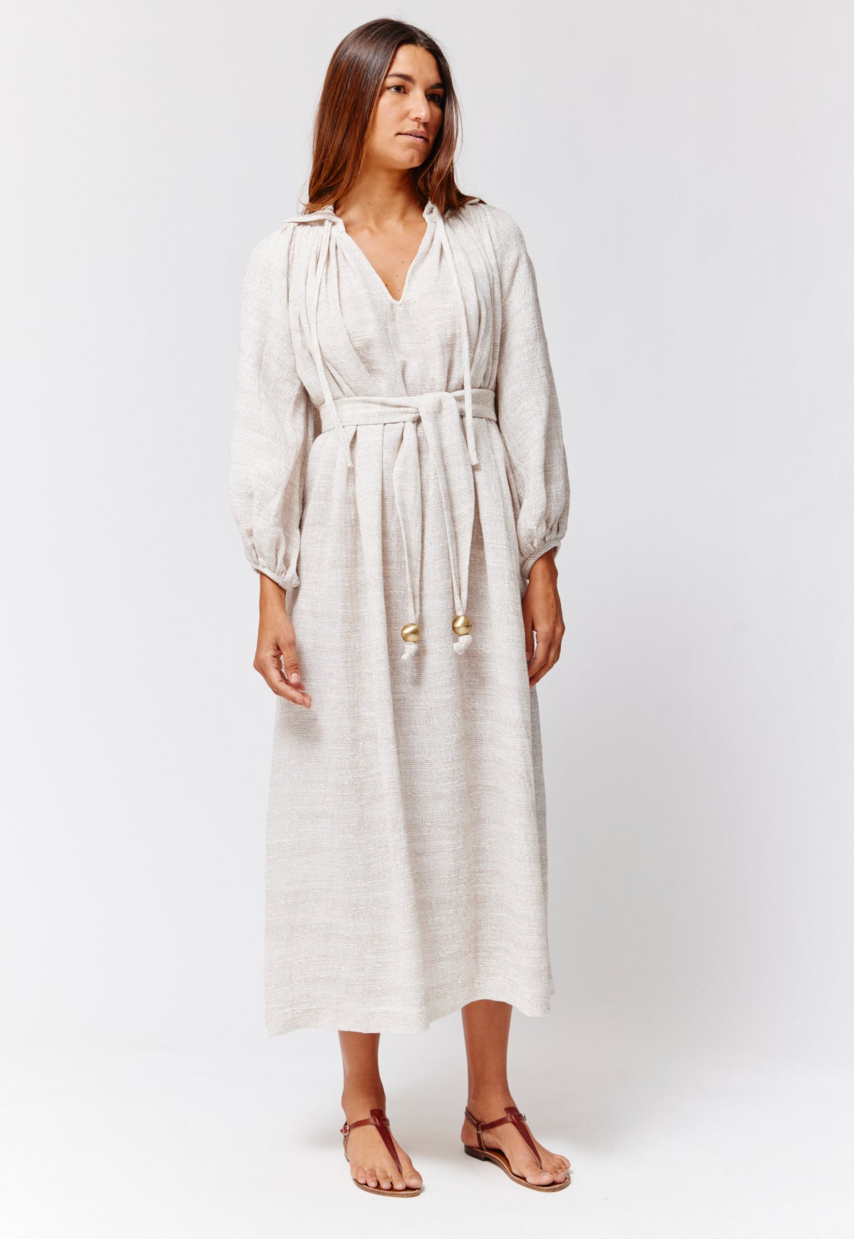THE POET DRESS in NATURAL STRIPED GAUZE