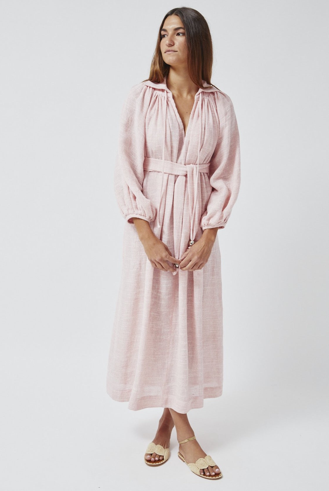 POET PALE PINK STRIPED GAUZE MAXI DRESS