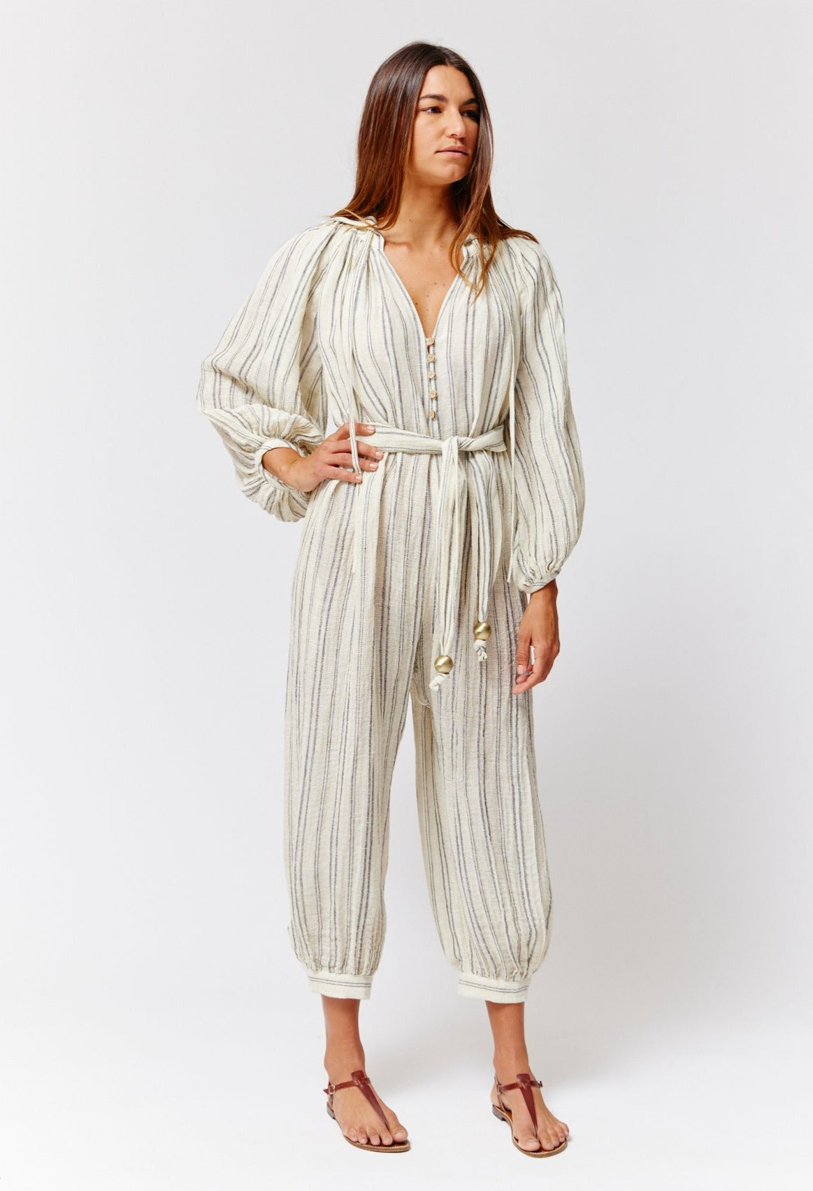 THE POET JUMPSUIT in NATURAL & BLACK STRIPED CHIOS GAUZE
