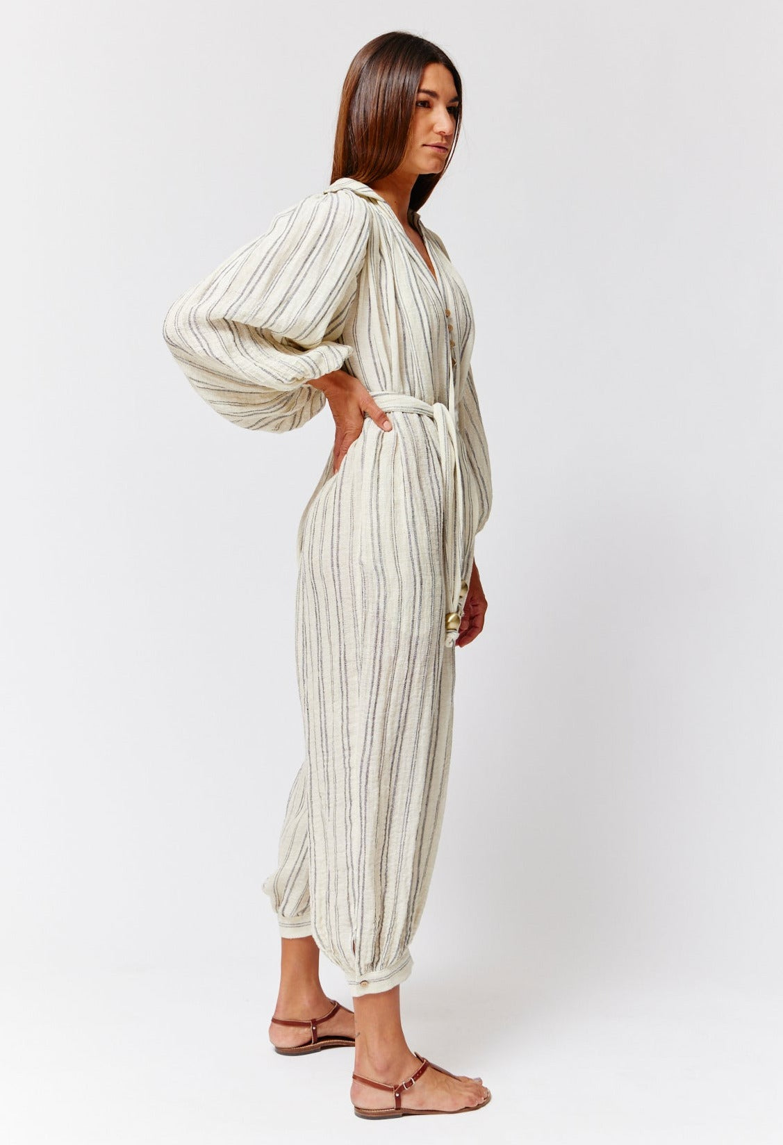 THE POET JUMPSUIT in NATURAL & BLACK STRIPED CHIOS GAUZE