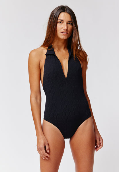 THE POLO MAILLOT in BLACK SEERSUCKER