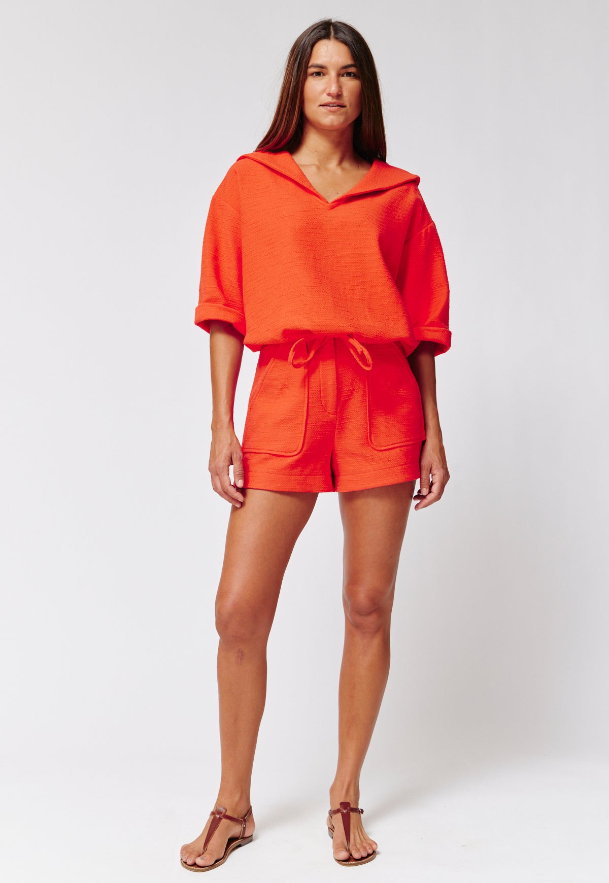 THE TENNIS SHORT in Tomato Cotton Boucle