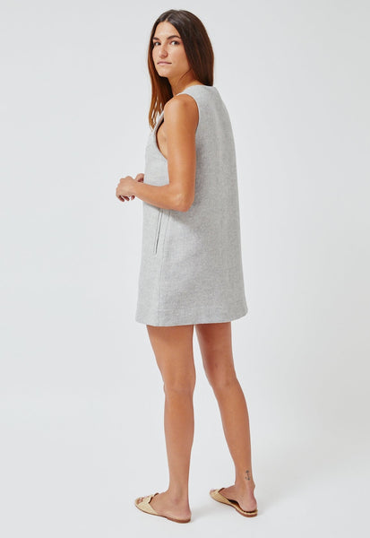 THE SCALLOP MINI DRESS in VINTAGE BLUE SUMMER TWEED LINEN