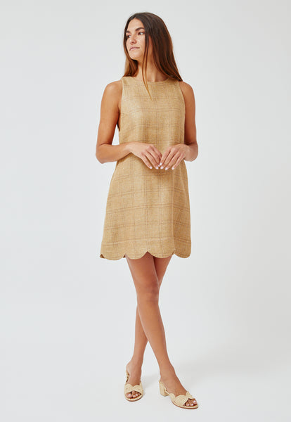 THE SCALLOP SHIFT DRESS in NATURAL BASKETWEAVE LINEN