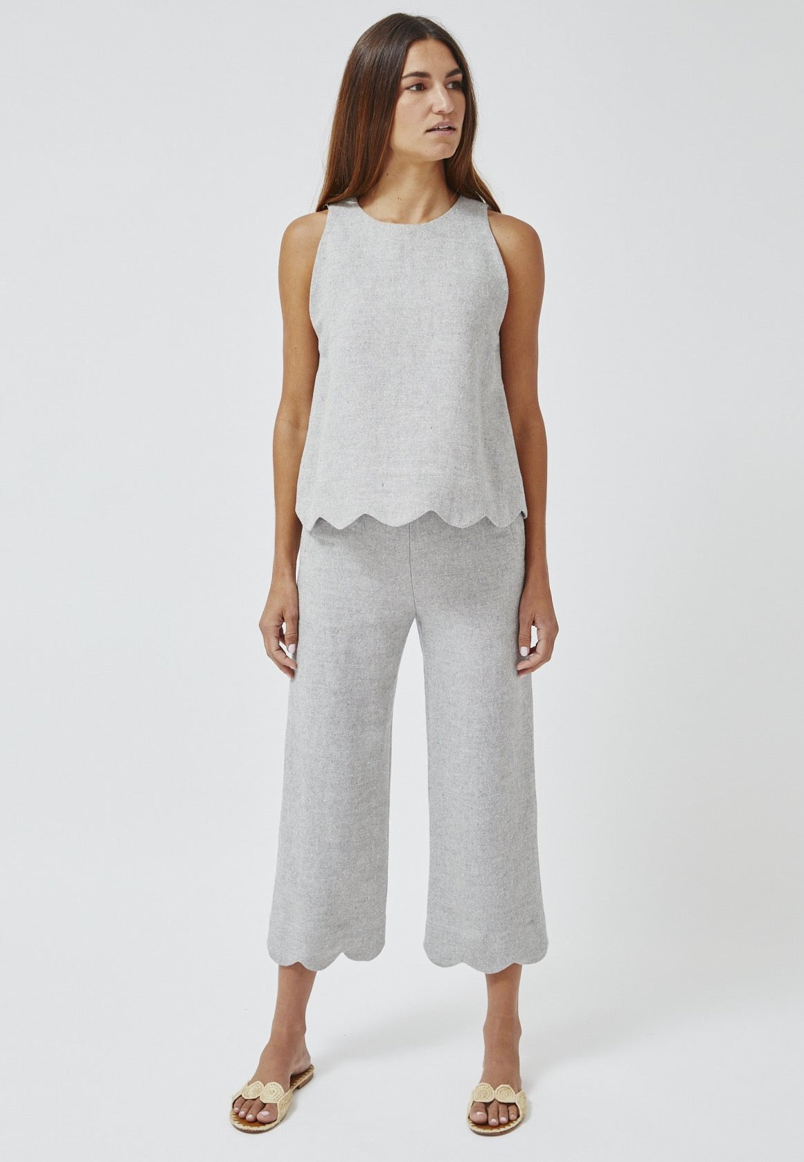 THE SCALLOP PANT in VINTAGE BLUE SUMMER TWEED LINEN