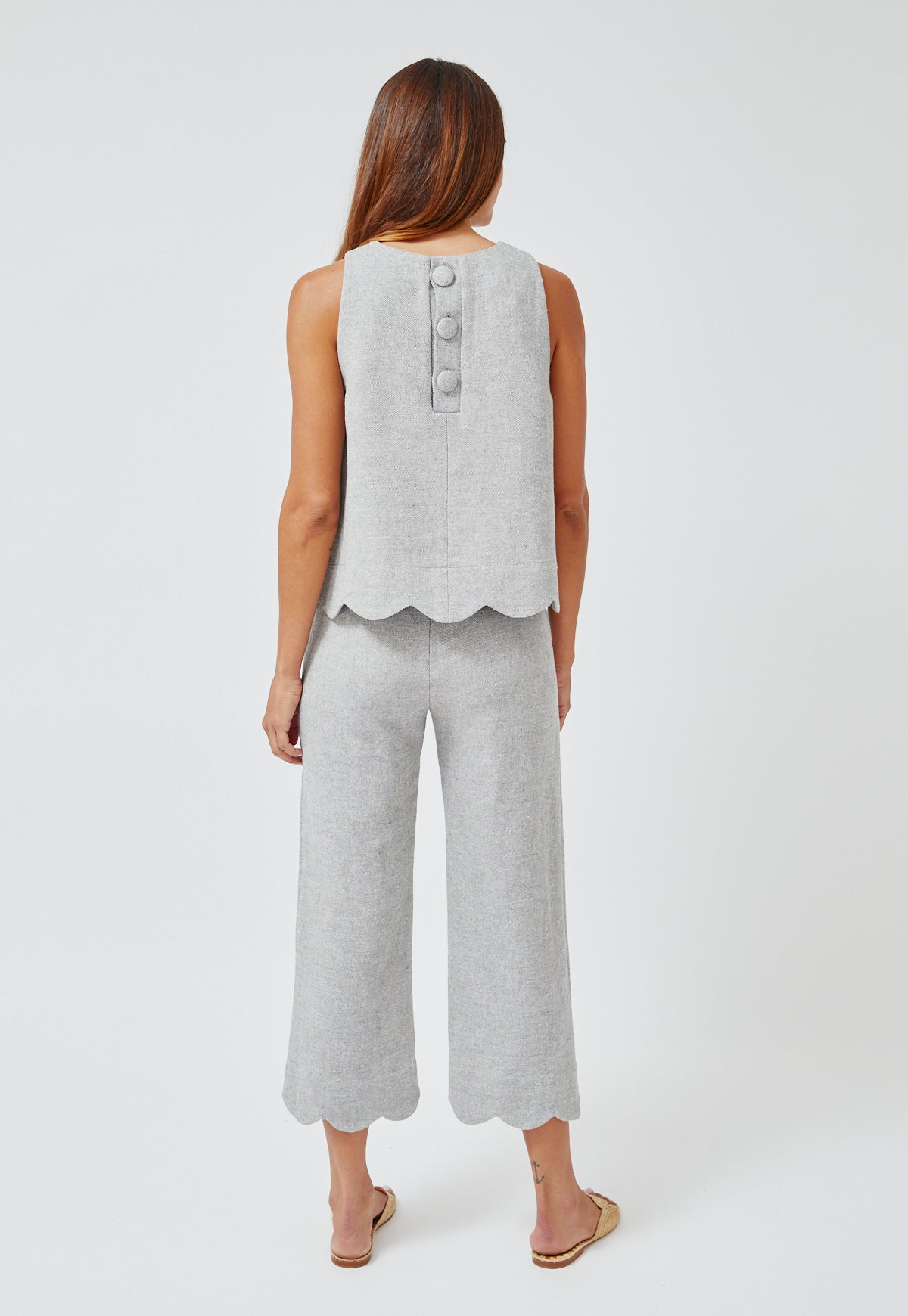 THE SCALLOP TRAPEZE TOP in VINTAGE BLUE SUMMER TWEED LINEN