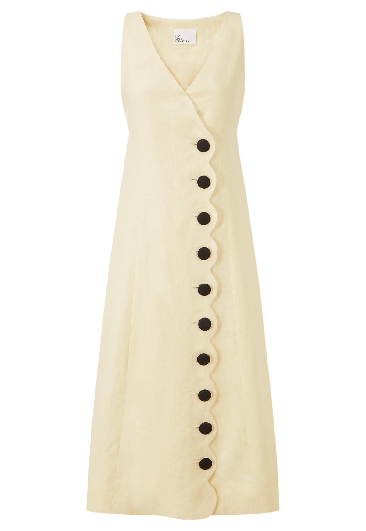 THE SCALLOP WRAP DRESS in BUTTER YELLOW LINEN