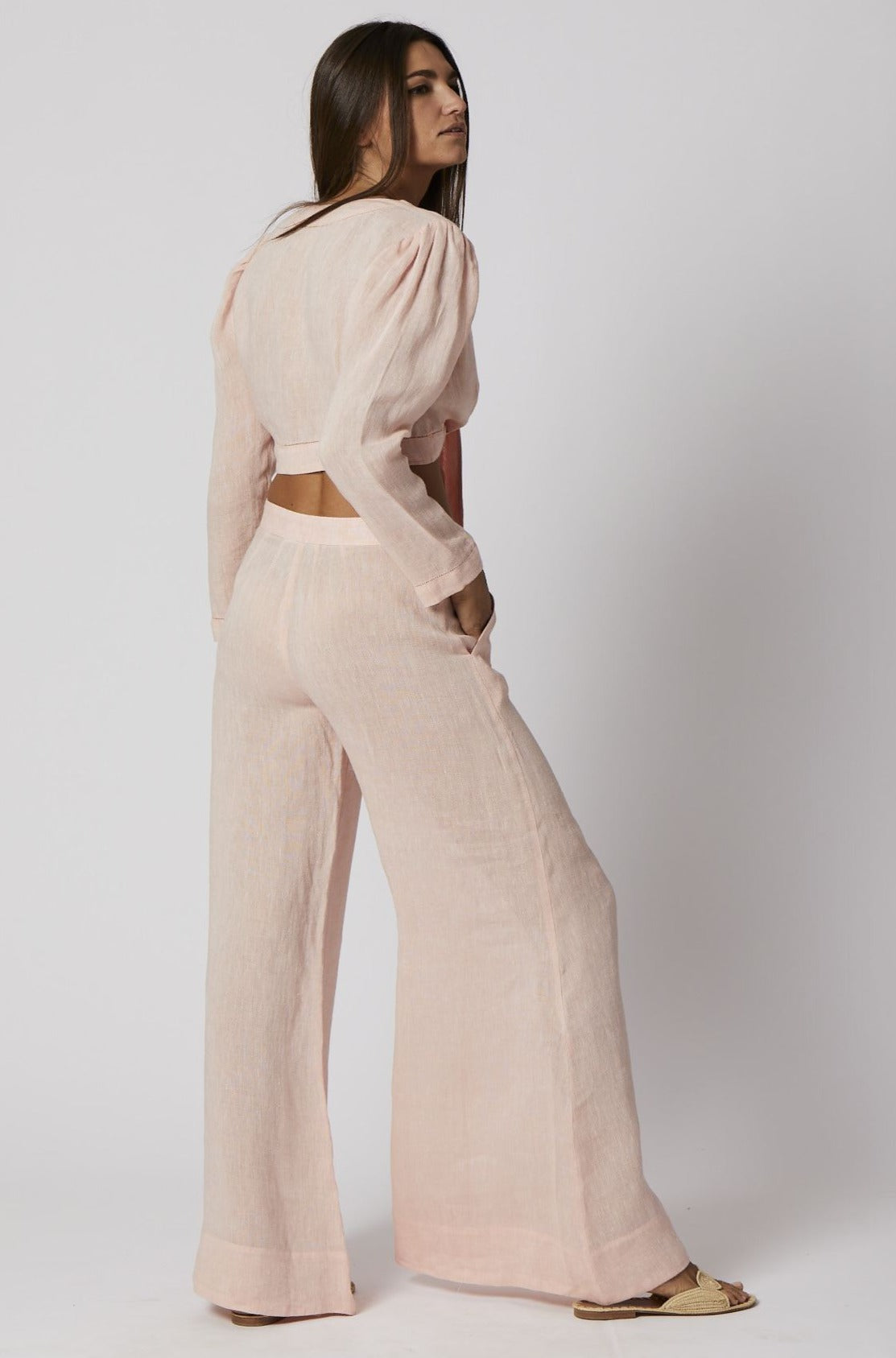 PINK LINEN WIDE LEG PANT