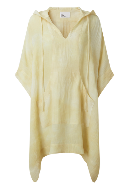 BUTTER YELLOW TIE DYE COTTON HOODED PONCHO