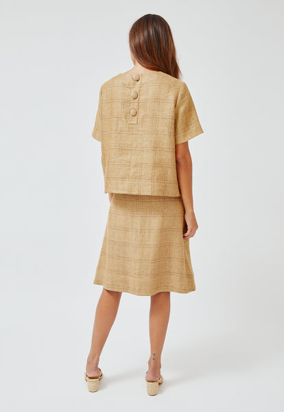 THE TRAPEZE T-SHIRT in NATURAL WINDOWPANE BASKETWEAVE LINEN
