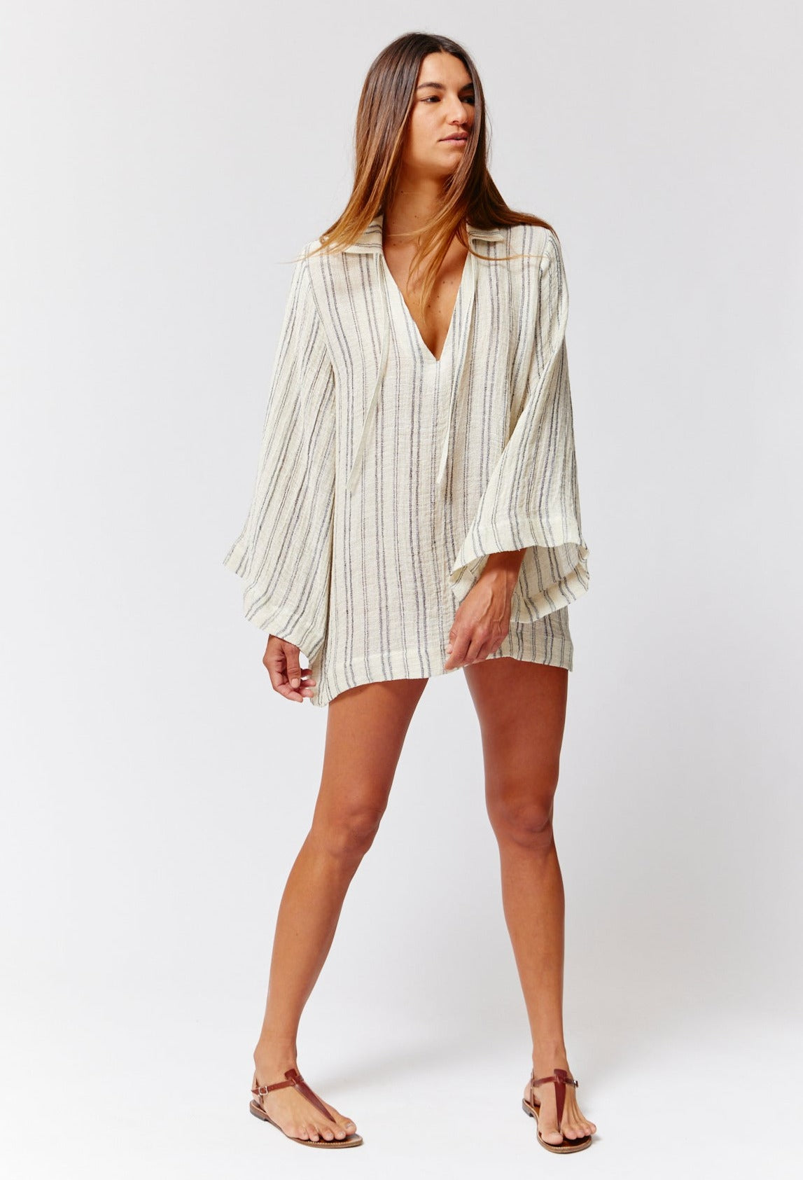 THE TUNIC TOP in NATURAL & BLACK STRIPED CHIOS GAUZE
