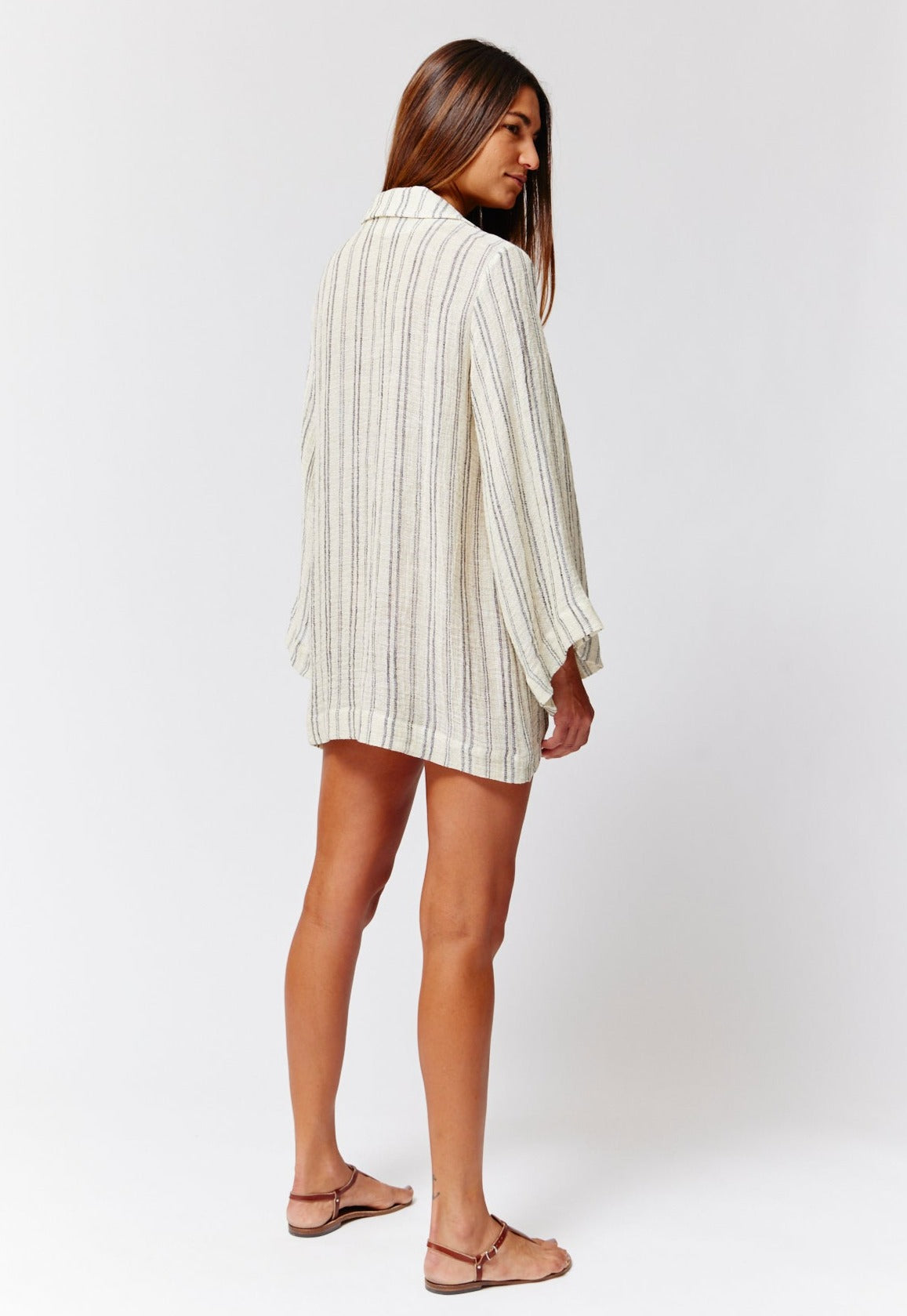THE TUNIC TOP in NATURAL & BLACK STRIPED CHIOS GAUZE