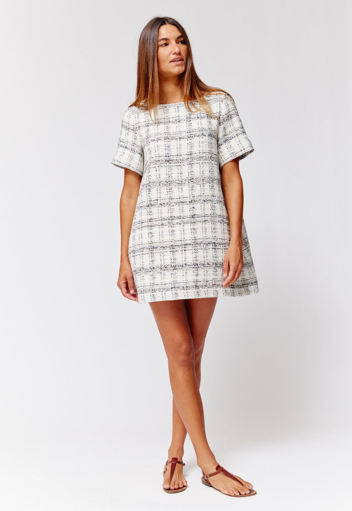 THE T-SHIRT DRESS in in BLACK & WHITE TWEED