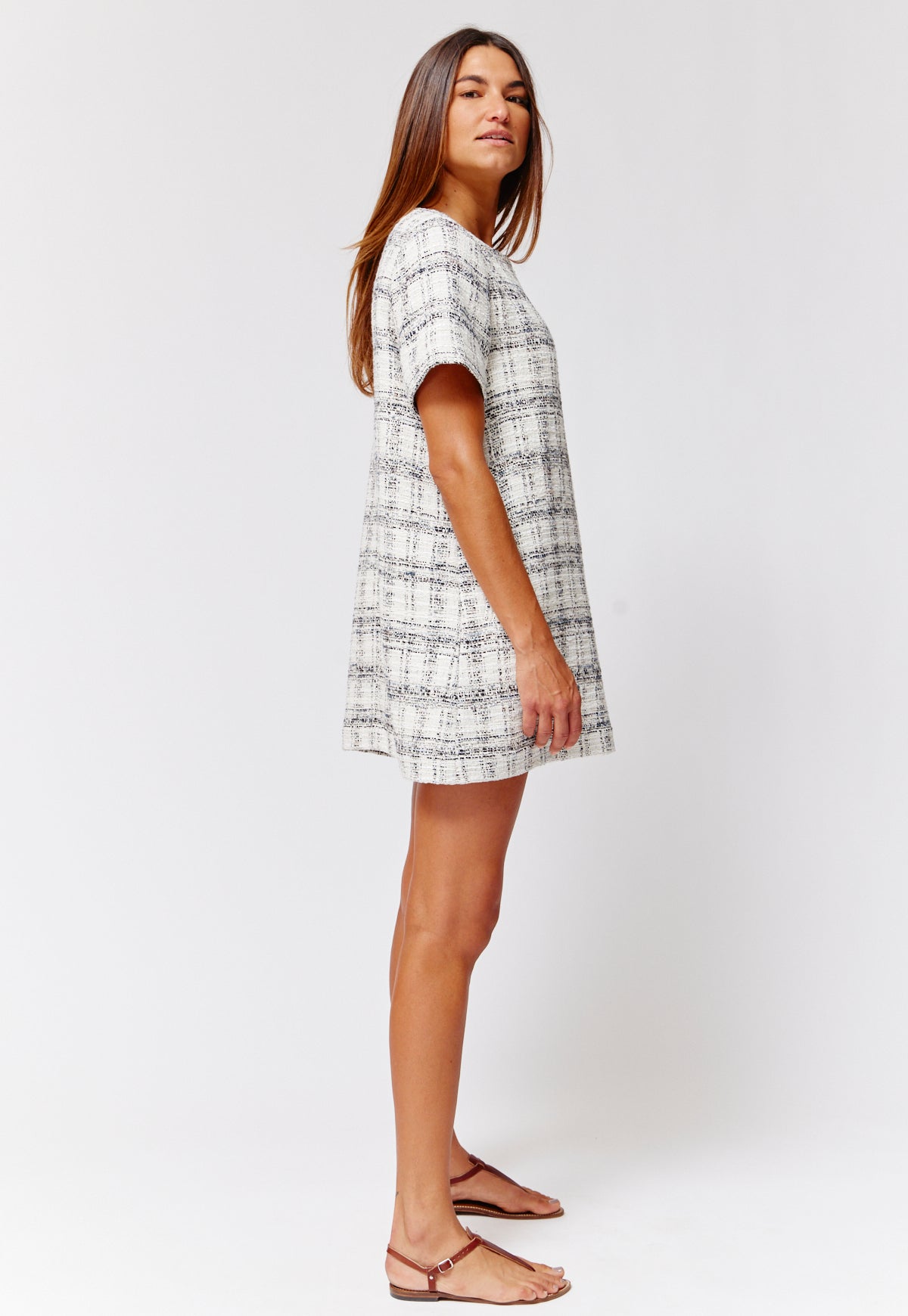 THE T-SHIRT DRESS in in BLACK & WHITE TWEED