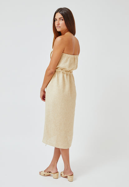 VICTOR NATURAL HONEYCOMB LINEN MAXI DRESS