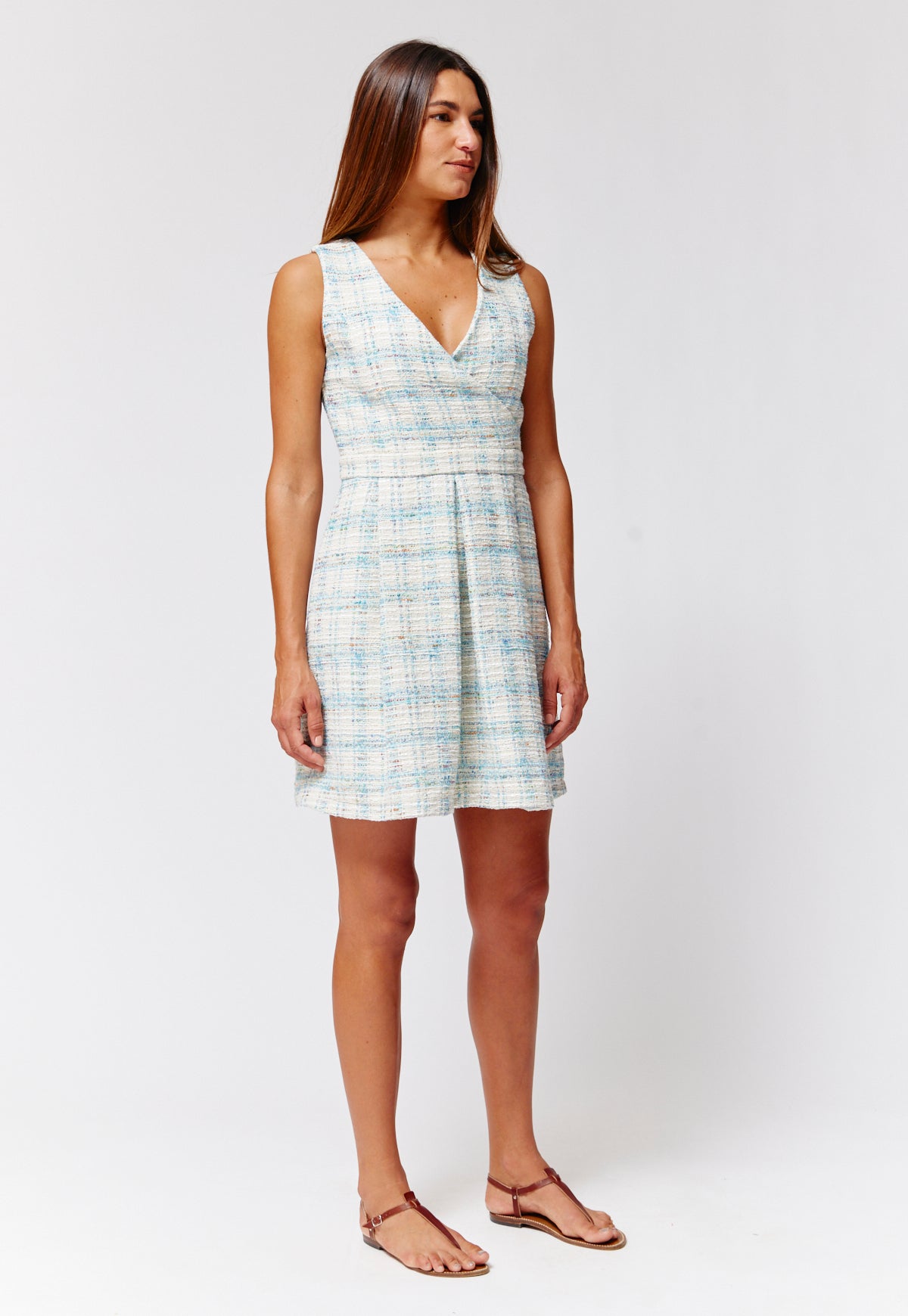 THE WRAP TENNIS DRESS in BLUE Tweed BLUE Tweed Jacquard / 2023RES443 BTJ / 1 - XS THE WRAP TENNIS DRESS in BLUE Tweed BLUE Tweed Jacquard / 2023RES443 BTJ / 1 - XS
